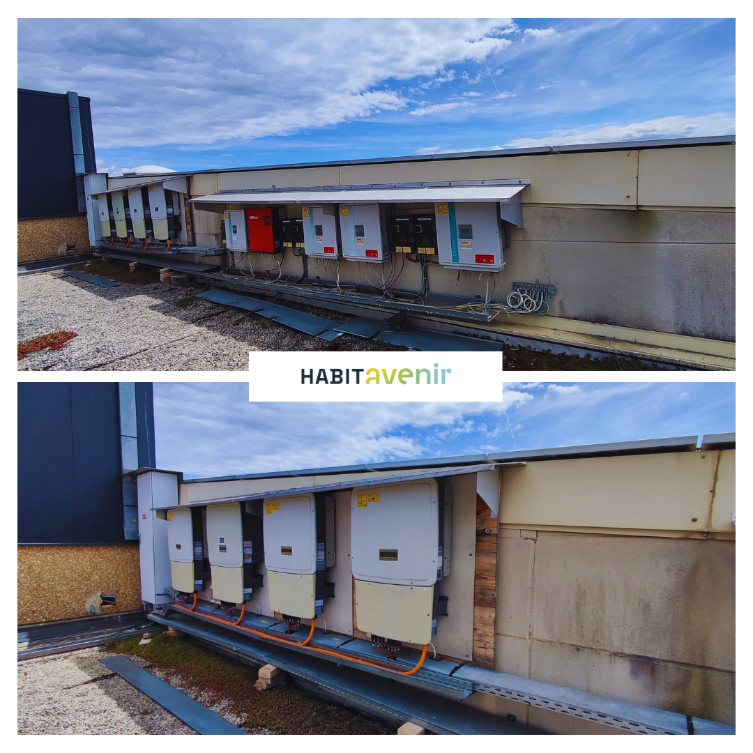 Zoom sur onduleur photovoltaïque démonté en fin de cycle